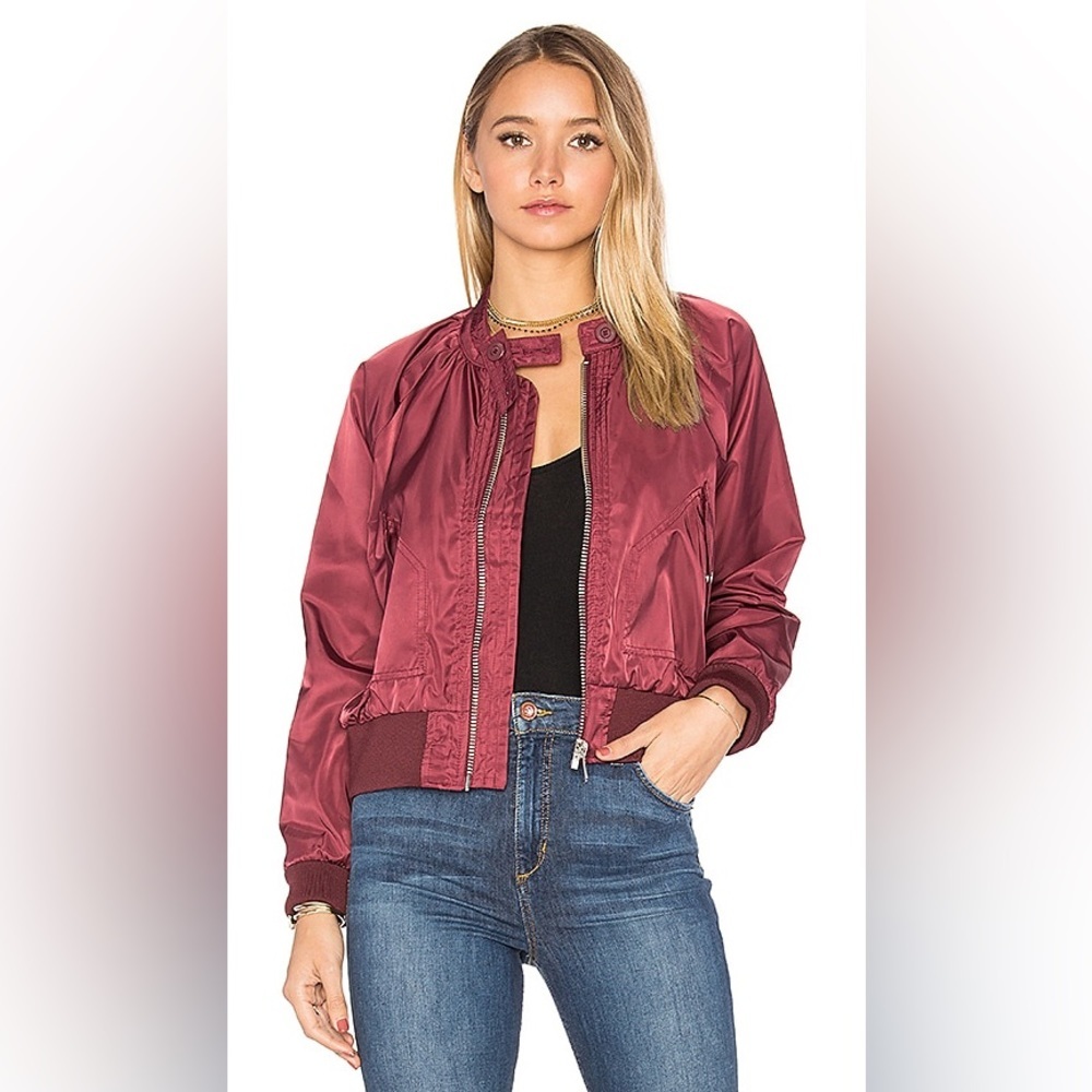 Free People Burgundy Bomber Jacket